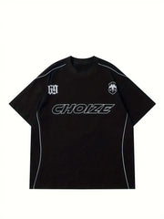 BLACK OVERSIZED SHORT SLEEVE T-SHIRT WITH WHITE ACCENTS