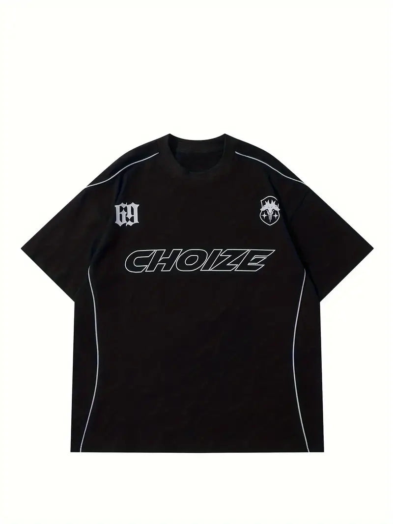 BLACK OVERSIZED SHORT SLEEVE T-SHIRT WITH WHITE ACCENTS