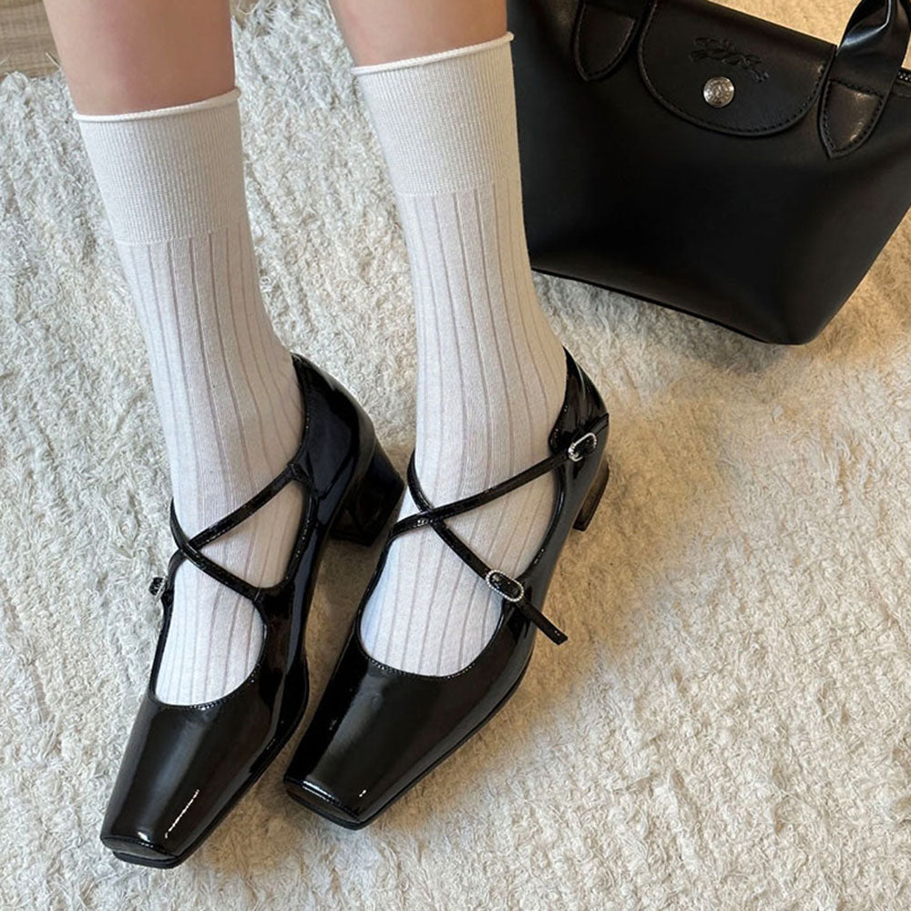 BLACK PATENT MARY JANE HEELS ELEGANT JANE HEELS