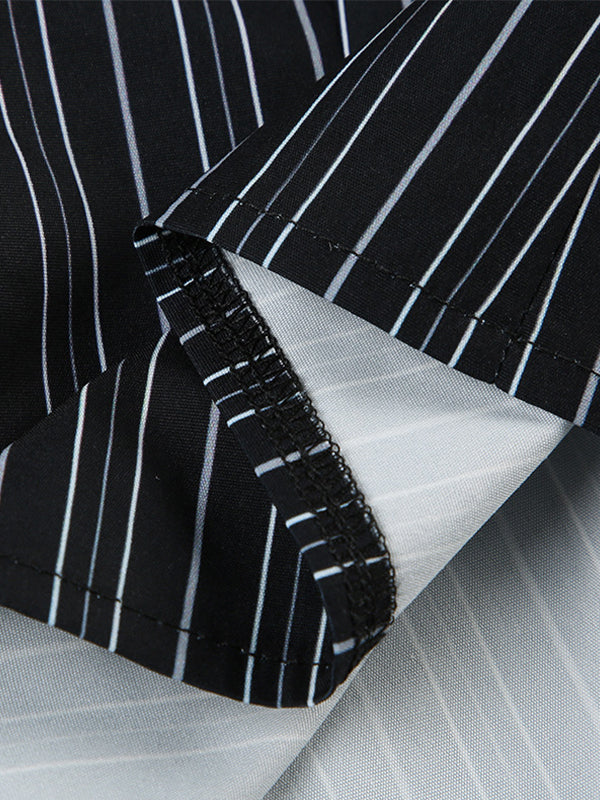 BLACK PINSTRIPE BUTTON-DOWN SHIRT SLIM FIT LONG CASUAL STREET