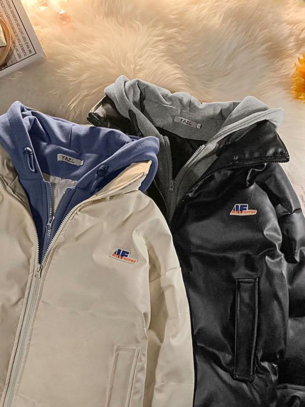 BLACK PUFFER JACKET WITH GRAY HOOD - QUILTED HOODED JACKET FOR VERSATILE STYLE