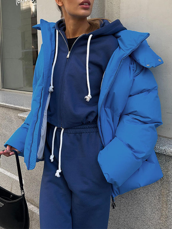 BLACK PUFFER JACKET WITH HOOD - VINTAGE PUFFER FOR COZY COMFORT