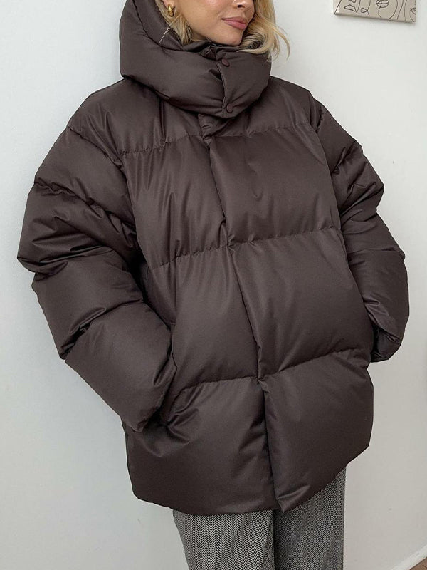 BLACK PUFFER JACKET WITH HOOD - VINTAGE PUFFER FOR COZY COMFORT