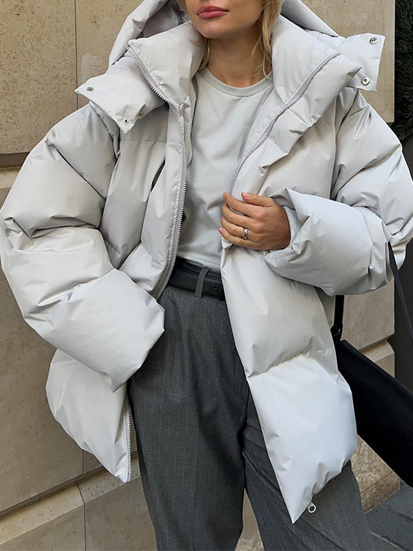 BLACK PUFFER JACKET WITH HOOD - VINTAGE PUFFER FOR COZY COMFORT