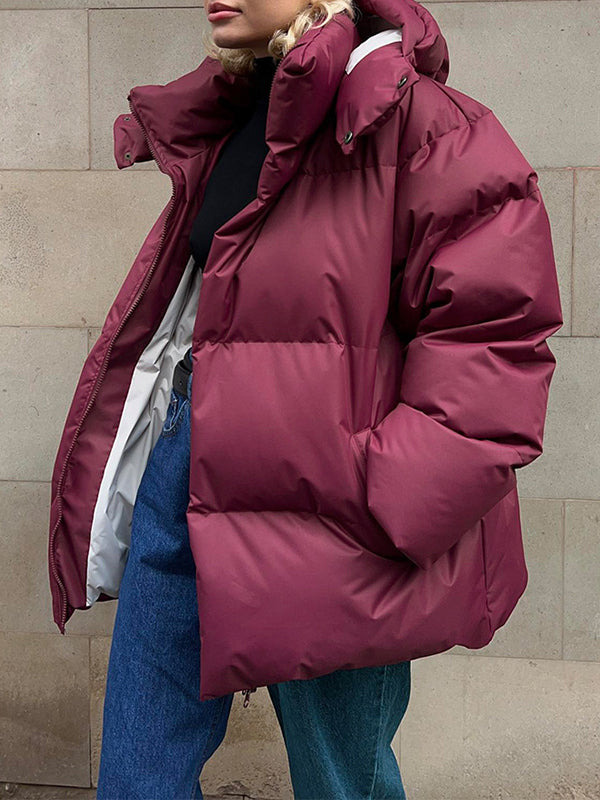 BLACK PUFFER JACKET WITH HOOD - VINTAGE PUFFER FOR COZY COMFORT