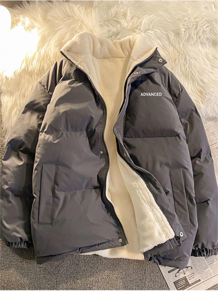 BLACK PUFFER JACKET WITH WHITE SHERPA LINING - VERSATILE LONG SLEEVE JACKET