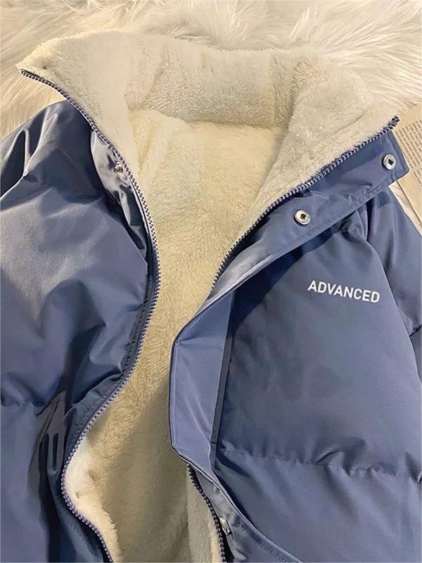 BLACK PUFFER JACKET WITH WHITE SHERPA LINING - VERSATILE LONG SLEEVE JACKET