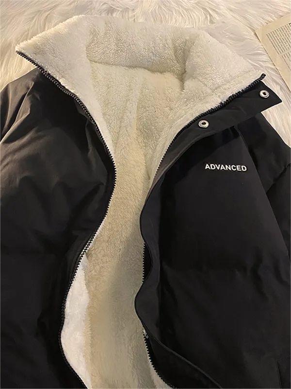 BLACK PUFFER JACKET WITH WHITE SHERPA LINING - VERSATILE LONG SLEEVE JACKET