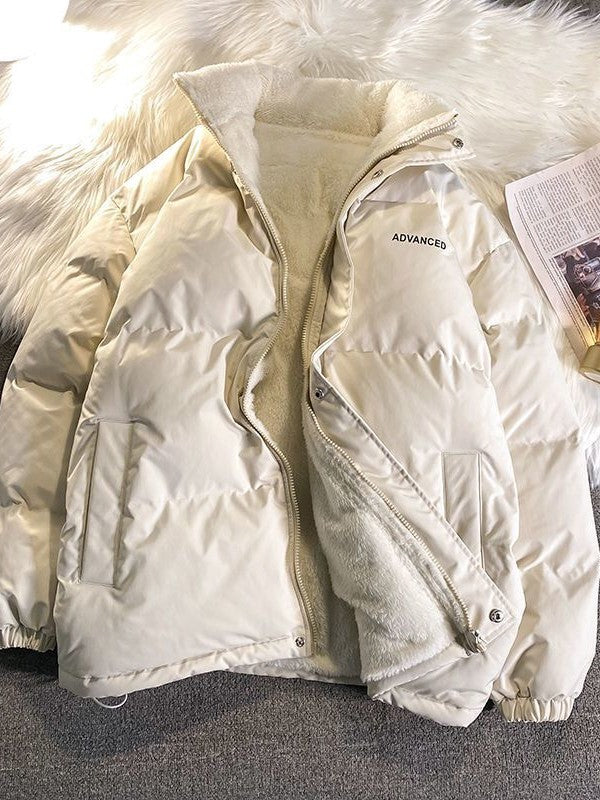 BLACK PUFFER JACKET WITH WHITE SHERPA LINING - VERSATILE LONG SLEEVE JACKET