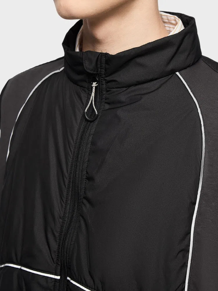 BLACK PUFFER VEST WITH WHITE TRIM QUICK-DRY COTTON BODYWARMER