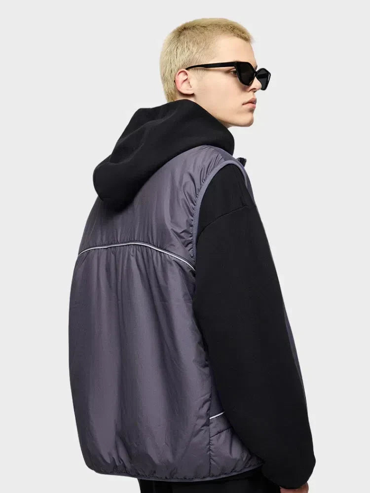 BLACK PUFFER VEST WITH WHITE TRIM QUICK-DRY COTTON BODYWARMER