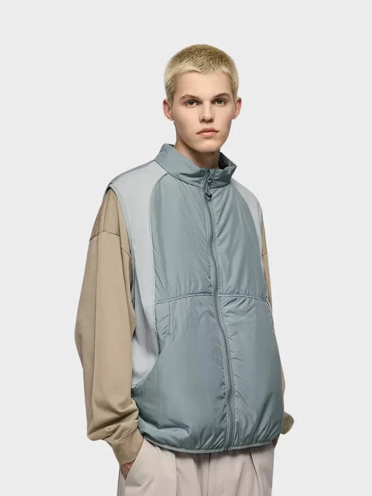 BLACK PUFFER VEST WITH WHITE TRIM QUICK-DRY COTTON BODYWARMER