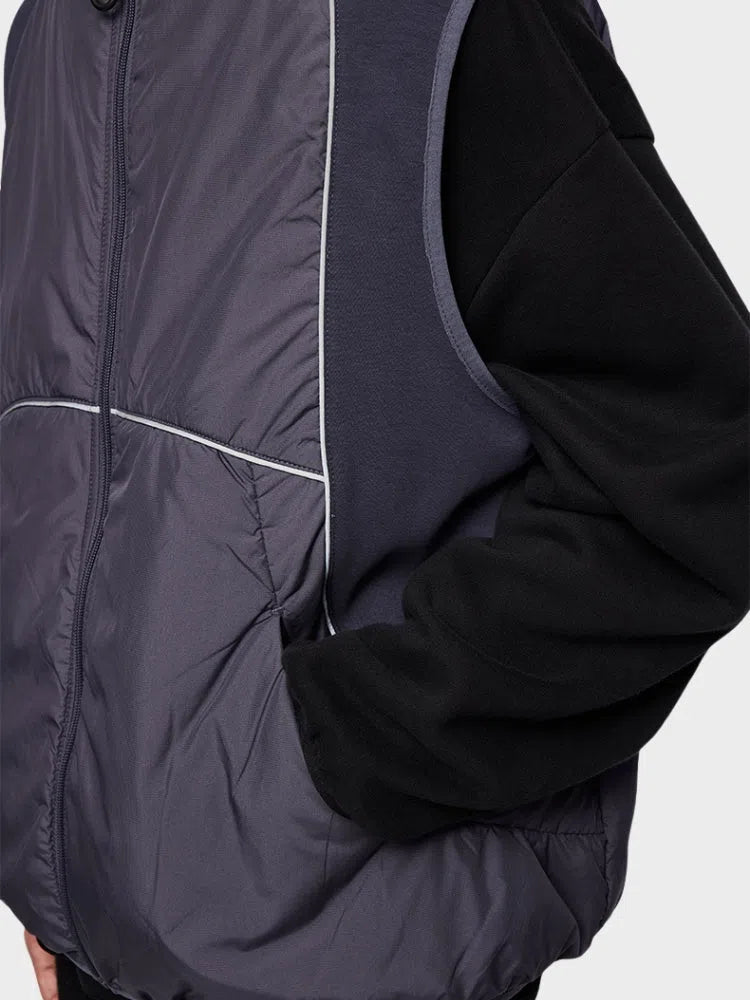 BLACK PUFFER VEST WITH WHITE TRIM QUICK-DRY COTTON BODYWARMER