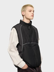 BLACK PUFFER VEST WITH WHITE TRIM QUICK-DRY COTTON BODYWARMER