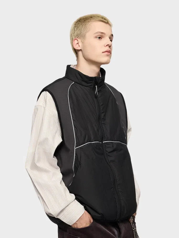 BLACK PUFFER VEST WITH WHITE TRIM QUICK-DRY COTTON BODYWARMER