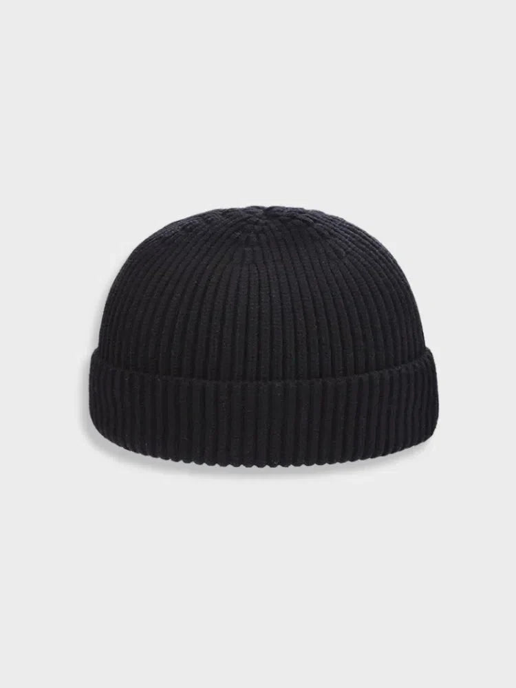 BLACK RIBBED KNIT BEANIE FOR TOUTES LES SAISONS