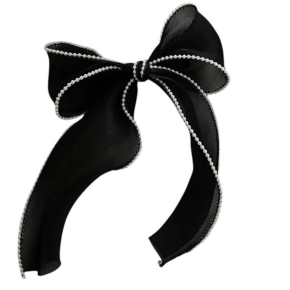BLACK RIBBON BOW WHITE TRIM HAIR ACCESSORY