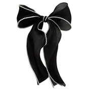 BLACK RIBBON BOW WHITE TRIM HAIR ACCESSORY