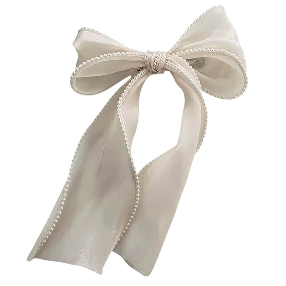 BLACK RIBBON BOW WHITE TRIM HAIR ACCESSORY