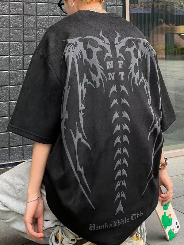 BLACK SHORT SLEEVE SHIRT WITH SPINE GRAPHIC DESIGN