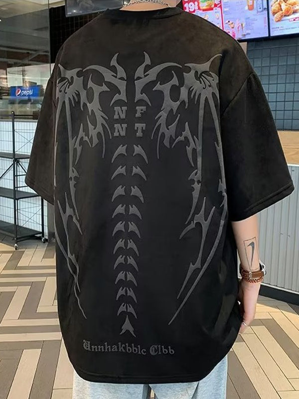 BLACK SHORT SLEEVE SHIRT WITH SPINE GRAPHIC DESIGN