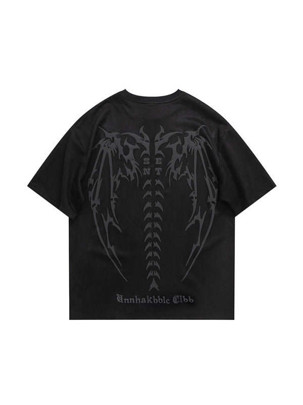 BLACK SHORT SLEEVE SHIRT WITH SPINE GRAPHIC DESIGN