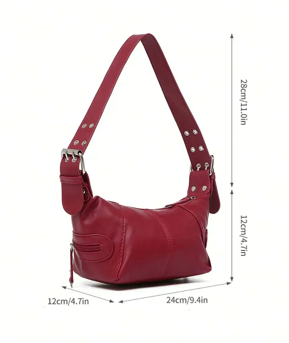 BLACK SHOULDER BAG WITH ADJUSTABLE STRAP - VINTAGE STUDDED PLEATED BOSTON