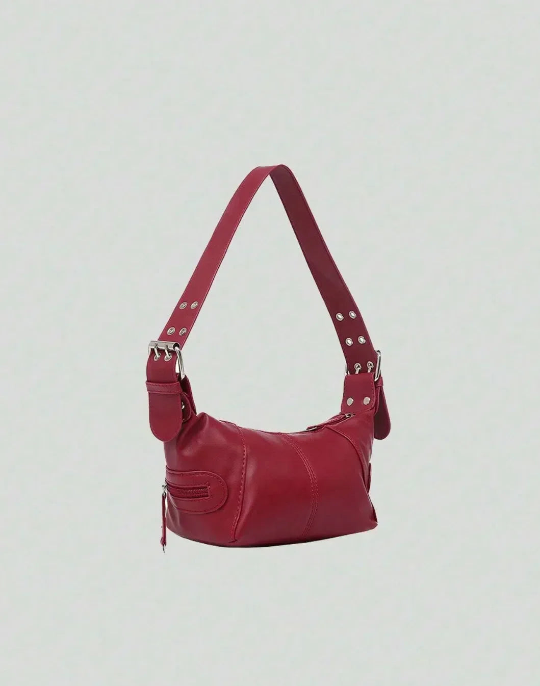 BLACK SHOULDER BAG WITH ADJUSTABLE STRAP - VINTAGE STUDDED PLEATED BOSTON