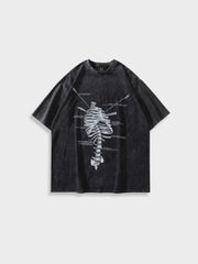 BLACK SKELETON GRAPHIC COTTON TEE WITH BREATHABLE FABRIC