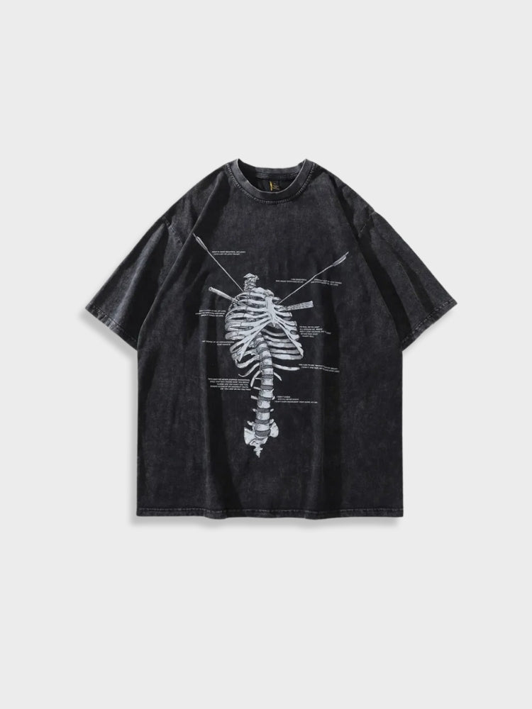 BLACK SKELETON GRAPHIC COTTON TEE WITH BREATHABLE FABRIC