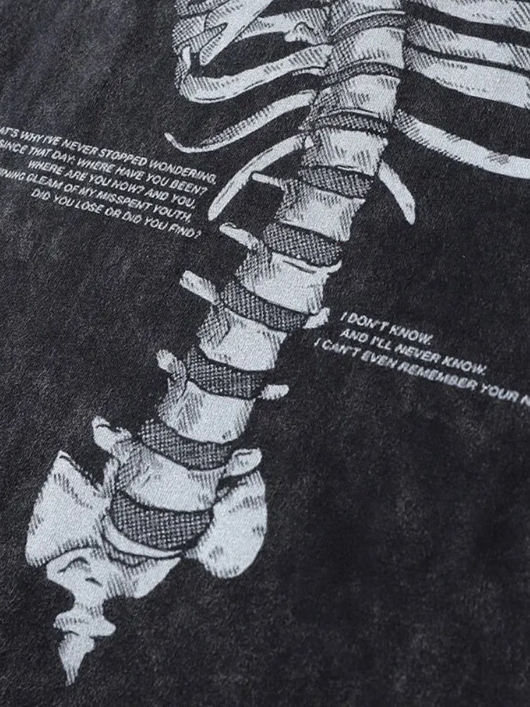 BLACK SKELETON GRAPHIC COTTON TEE WITH BREATHABLE FABRIC