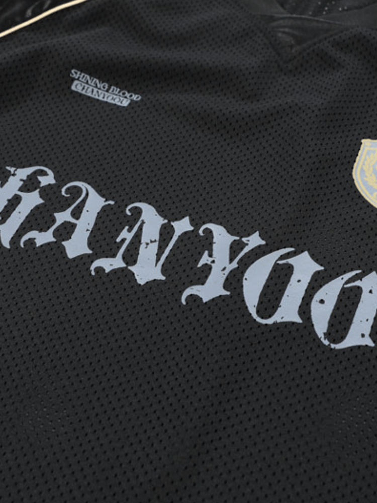 BLACK SOCCER JERSEY WITH STAR ACCENTS - GANYOU VINTAGE FOOTBALL TEE