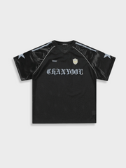 BLACK SOCCER JERSEY WITH STAR ACCENTS - GANYOU VINTAGE FOOTBALL TEE