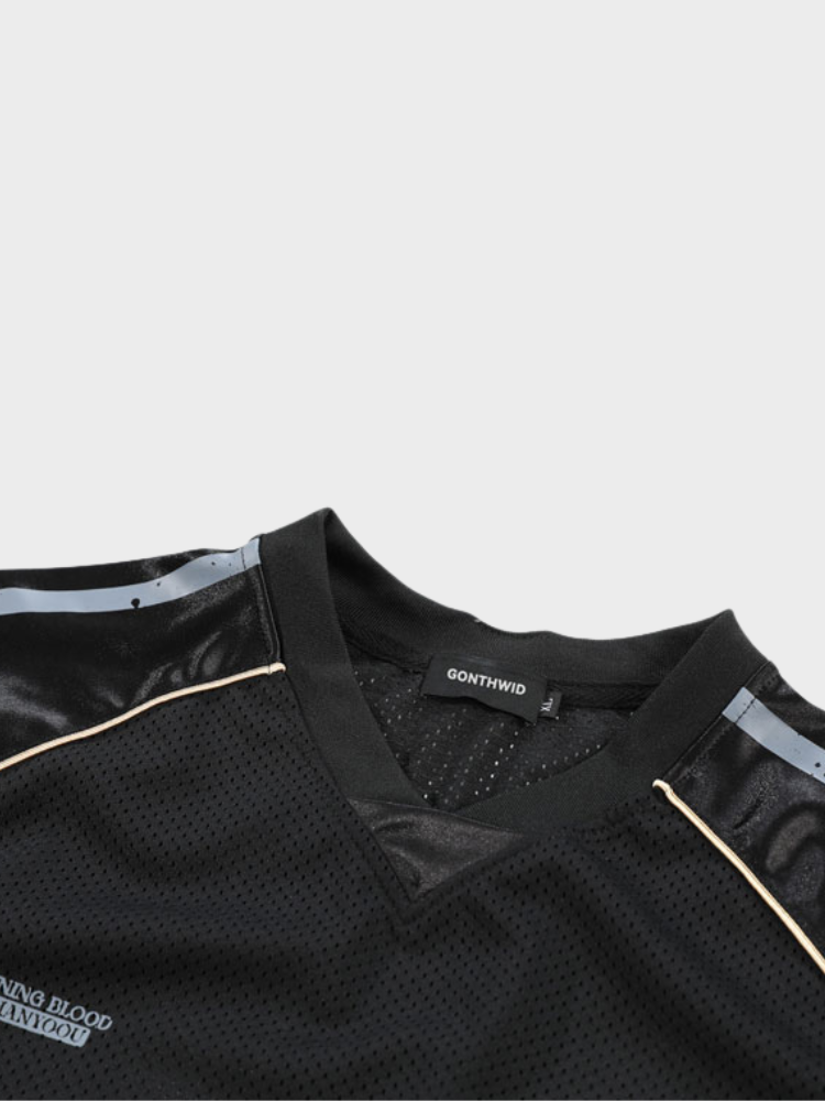 BLACK SOCCER JERSEY WITH STAR ACCENTS - GANYOU VINTAGE FOOTBALL TEE