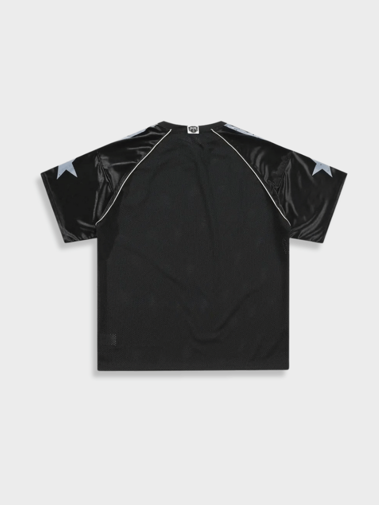 BLACK SOCCER JERSEY WITH STAR ACCENTS - GANYOU VINTAGE FOOTBALL TEE