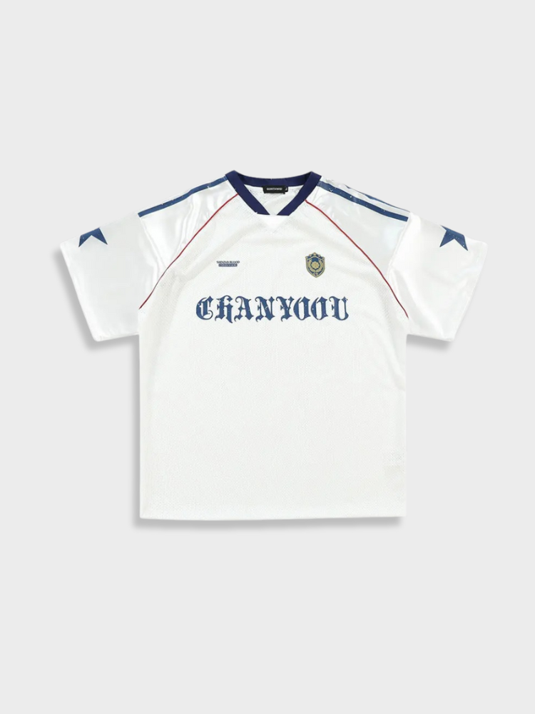 BLACK SOCCER JERSEY WITH STAR ACCENTS - GANYOU VINTAGE FOOTBALL TEE