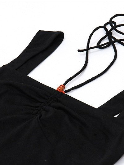 BLACK SQUARE-NECK TANK TOP SLIM FIT HALTER FIT HALTER TANK