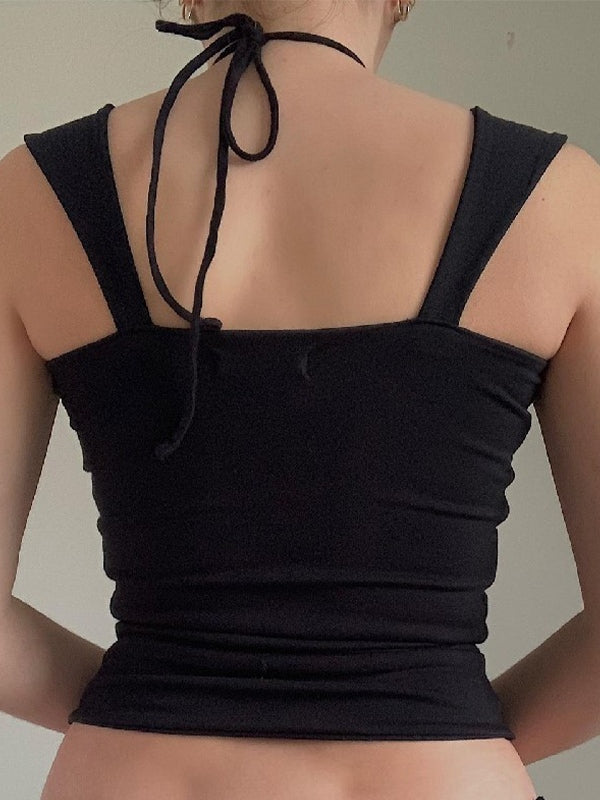 BLACK SQUARE-NECK TANK TOP SLIM FIT HALTER FIT HALTER TANK