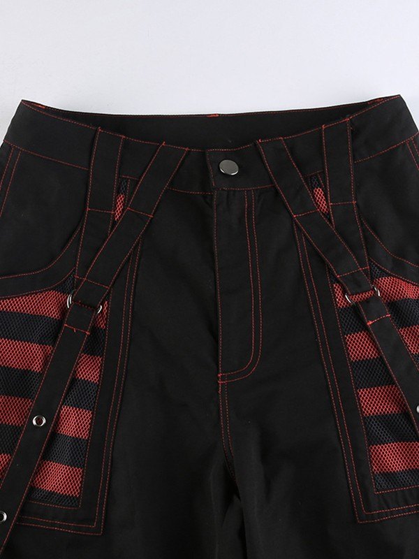 BLACK STRAIGHT LEG PANTS WITH PINK ACCENTS AND STRAPS