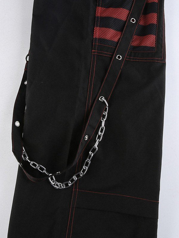 BLACK STRAIGHT LEG PANTS WITH PINK ACCENTS AND STRAPS