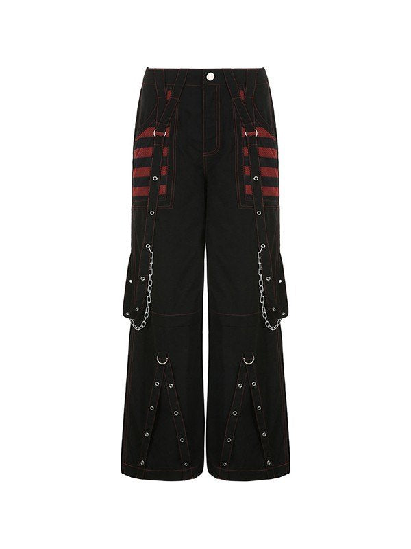 BLACK STRAIGHT LEG PANTS WITH PINK ACCENTS AND STRAPS