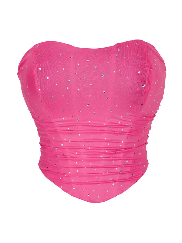 BLACK STRAPLESS CORSET TOP WITH RHINESTONE BANDAGE EMBELLISHMENTS