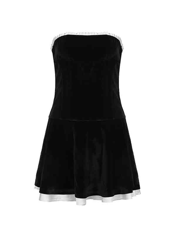 BLACK STRAPLESS MINI DRESS - CUTE OFF-SHOULDER MINI DRESS