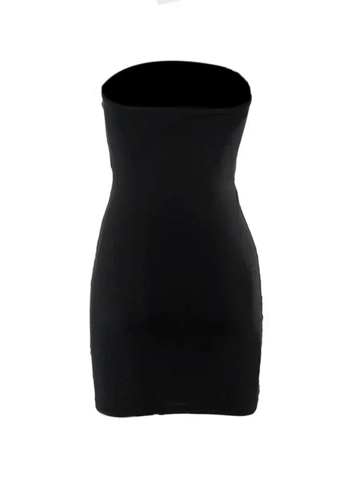 BLACK STRAPLESS MINI DRESS WITH CUT-OUT - SLIM FIT Y2K STYLE