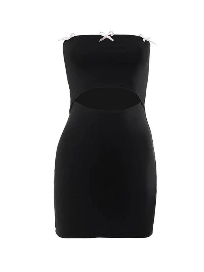 BLACK STRAPLESS MINI DRESS WITH CUT-OUT - SLIM FIT Y2K STYLE