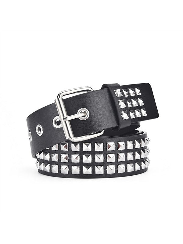 BLACK STUDDED BELT WITH SYNTHETIC LEATHER ALLOY DETAILING