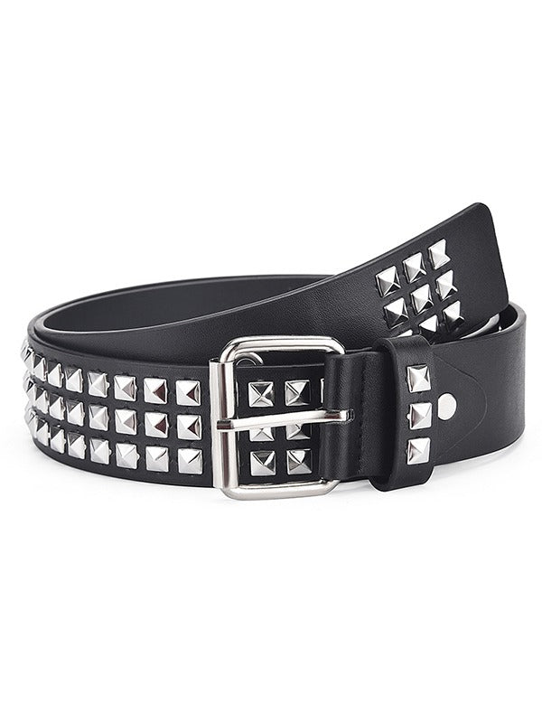 BLACK STUDDED BELT WITH SYNTHETIC LEATHER ALLOY DETAILING