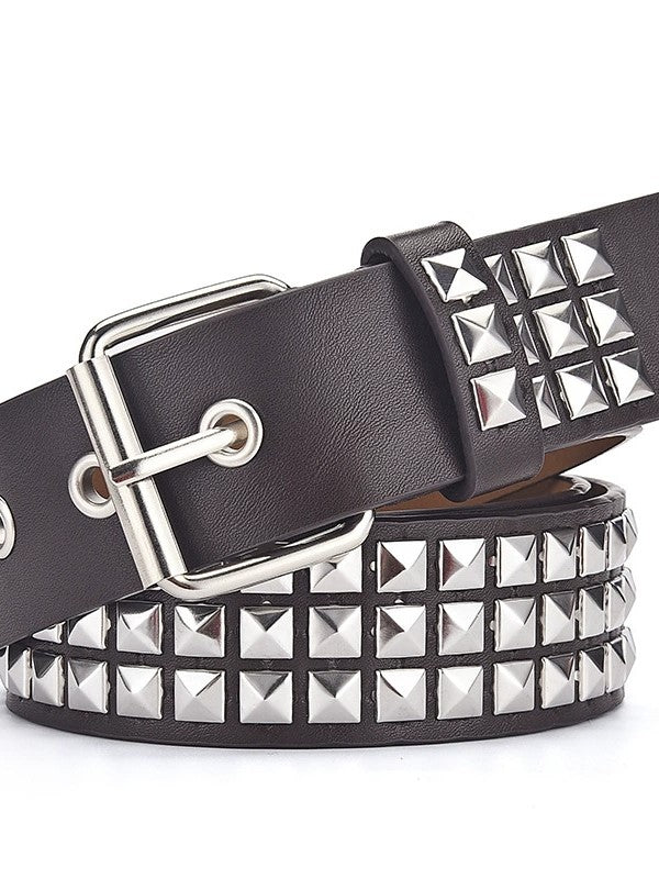 BLACK STUDDED BELT WITH SYNTHETIC LEATHER ALLOY DETAILING
