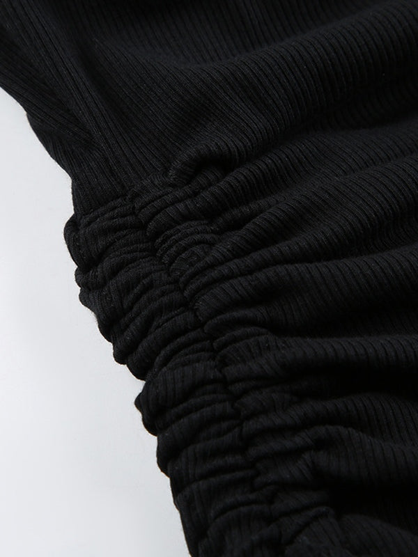 BLACK SWEATER WITH FLARED CUFFS AND UNIQUE LACING DETAILS