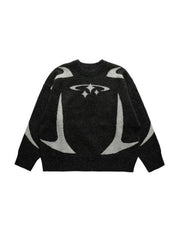 BLACK SWEATER WITH STAR DESIGN - VINTAGE STAR JACQUARD FASHION TOP